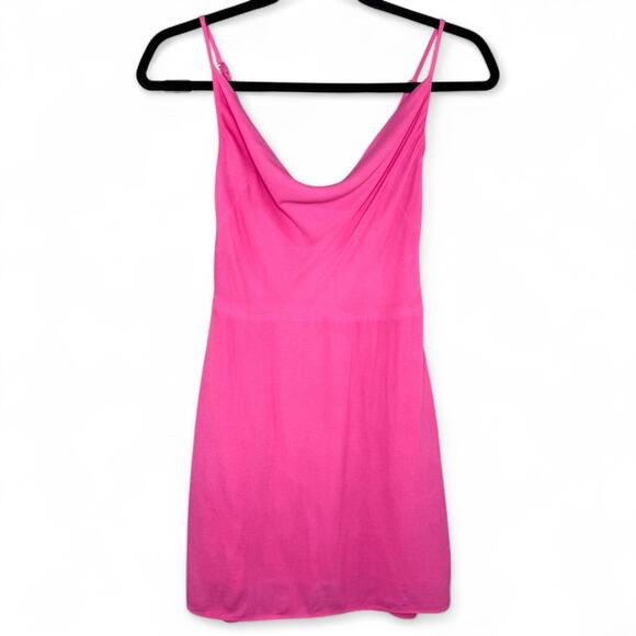 Aritzia Sun·deh Pink Cowl Neck Mini Dress 2XS Smocked Back Y2K Party Barbie - Picture 2 of 10